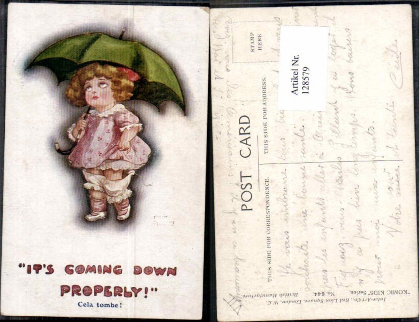 128579,Fred Spurgin Künstler AK Süsse Mädchen Schirm Kleid Komic Kids No 644