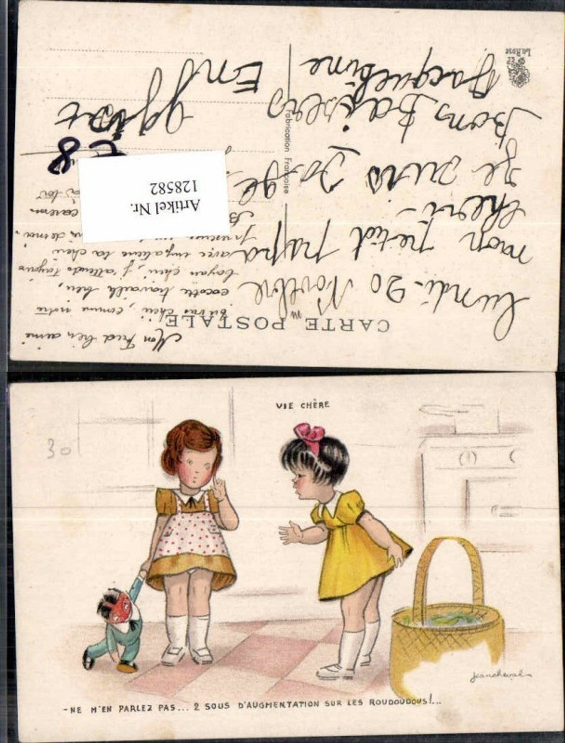 128582,Süsse Kinder Künstler AK Puppe Mädchen Kleid sign Jeancheval Jean Cheval