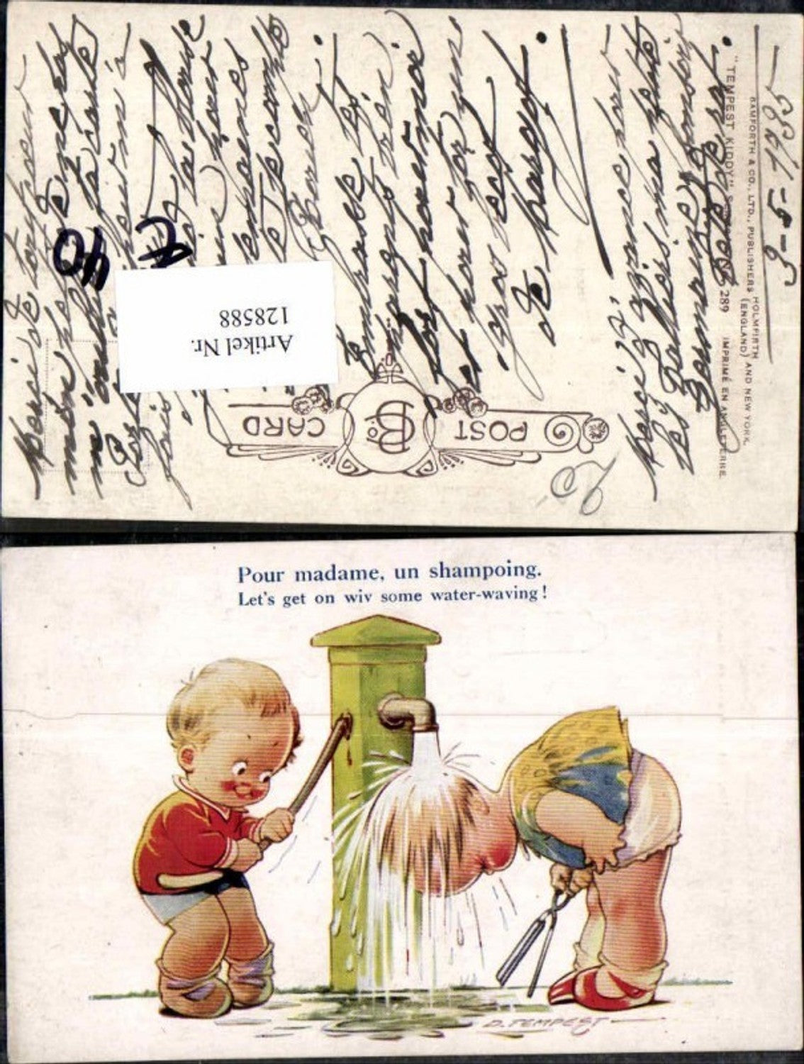 128588,D. Tempest Künstler AK Kinder beim Haarewaschen am Brunnen Süsse AK