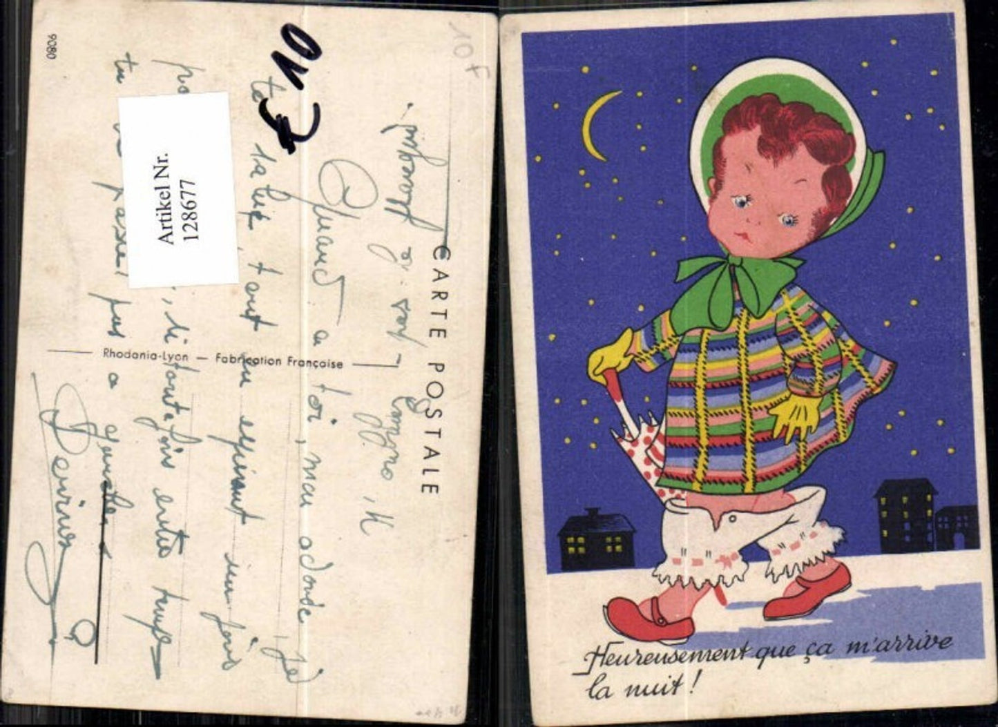 128677,Süsse AK Mädchen Kind verliert Hose Mond Mondsichel