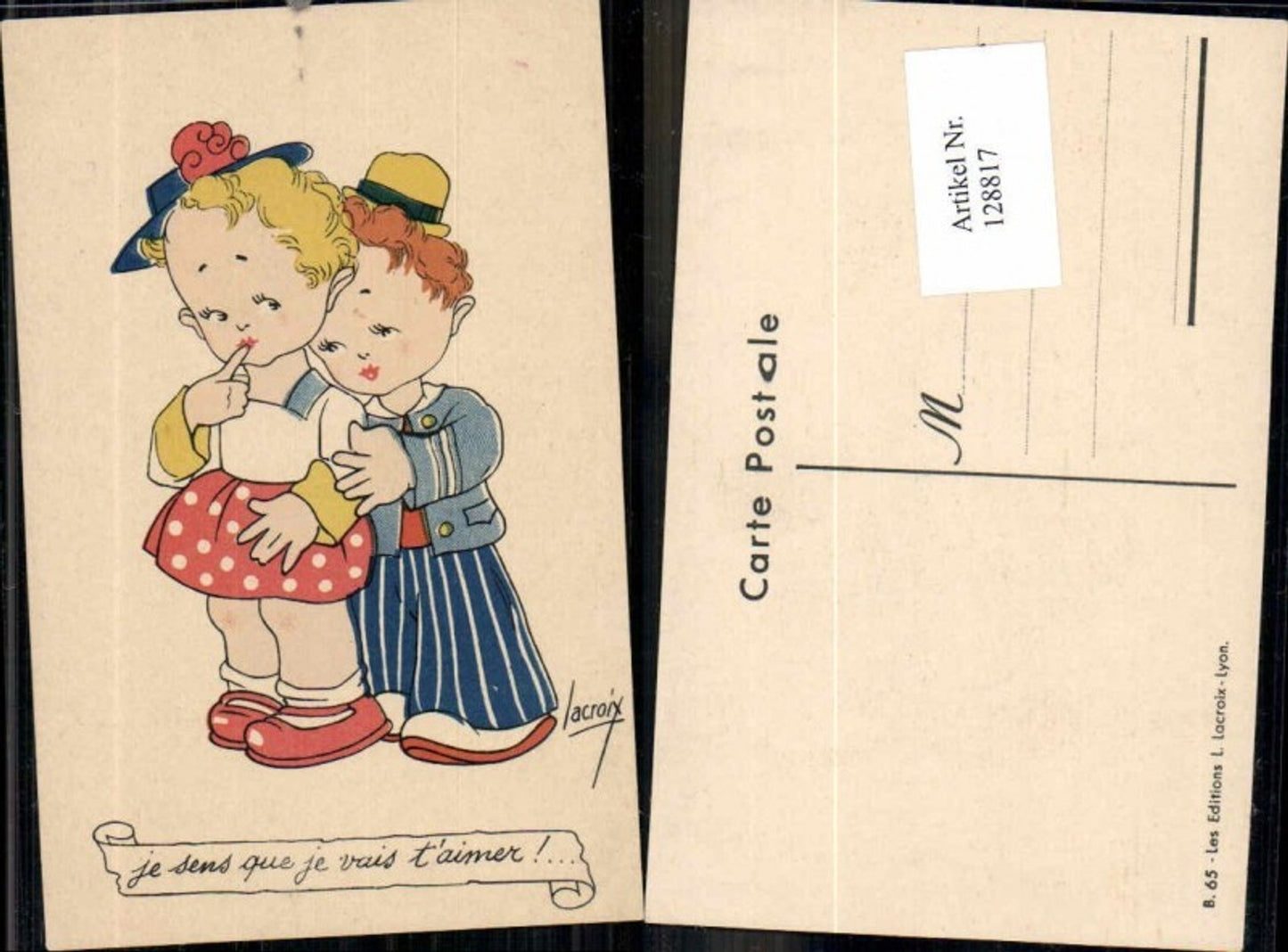 128817,Süsse Kinder AK Lacroix sign. Hut Kleid