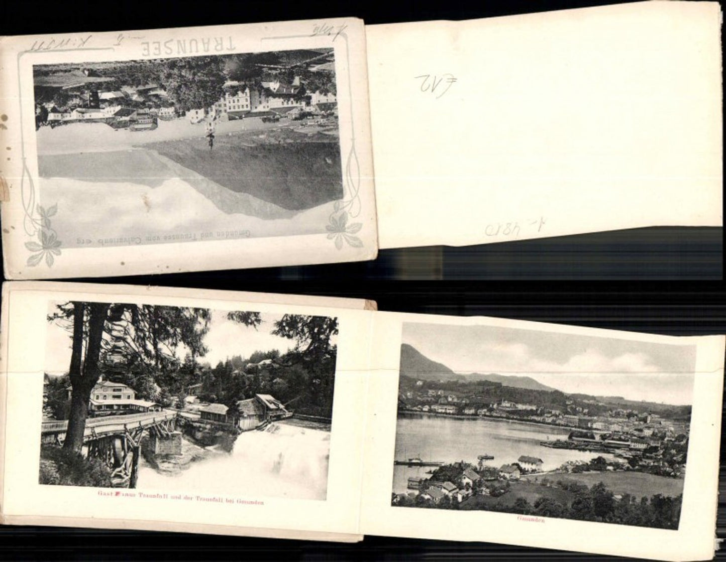 129293,Klappkarte Traunfall Gmunden Totale Gasthaus 1900 Traunsee Toll verziert