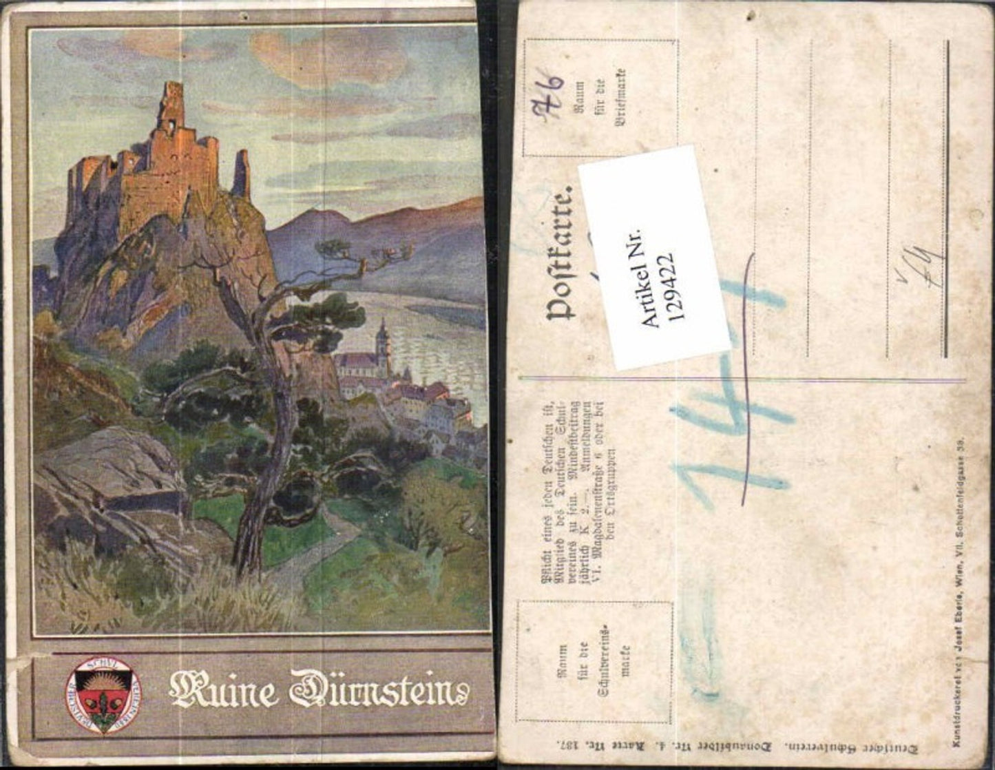 129422,Dt. Schulverein 137 Donaubilder 4 Ruine Dürnstein Wachau