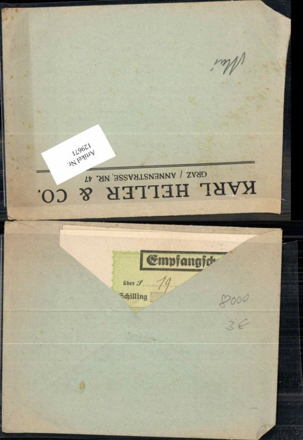 129671,Reklame Werbe Zudruck Karl Heller Graz Annenstrasse m. Empfangsscheine