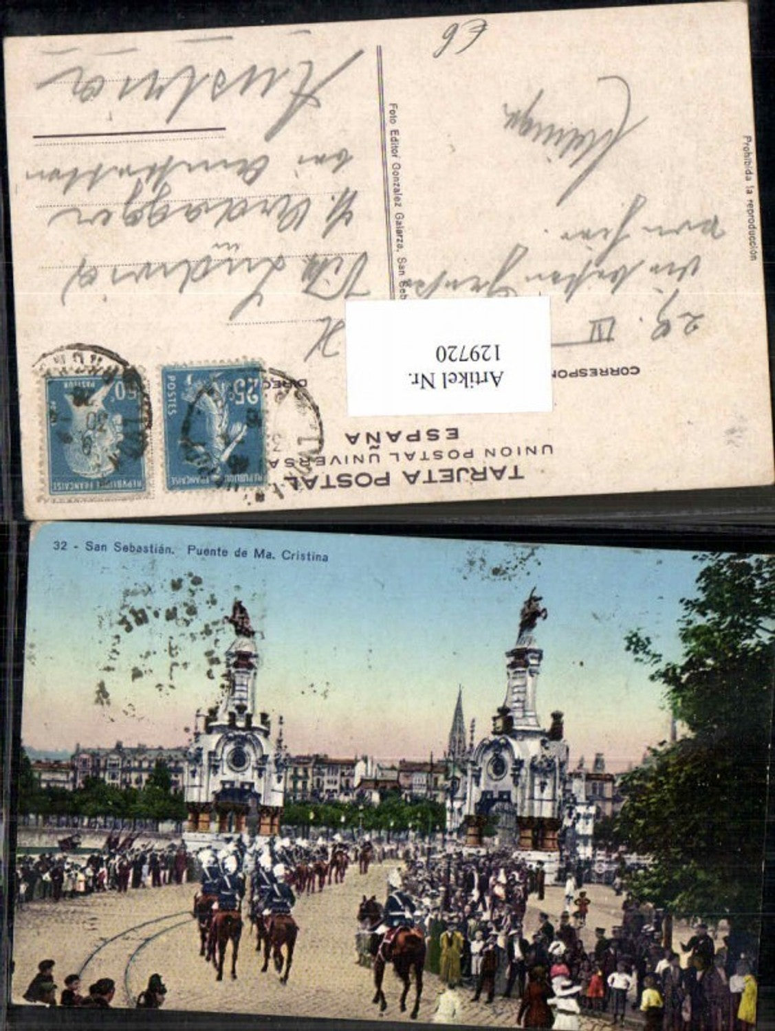 129720,San Sebastian Puente de Ma. Cristina Militär Umzug Soldaten Pferde