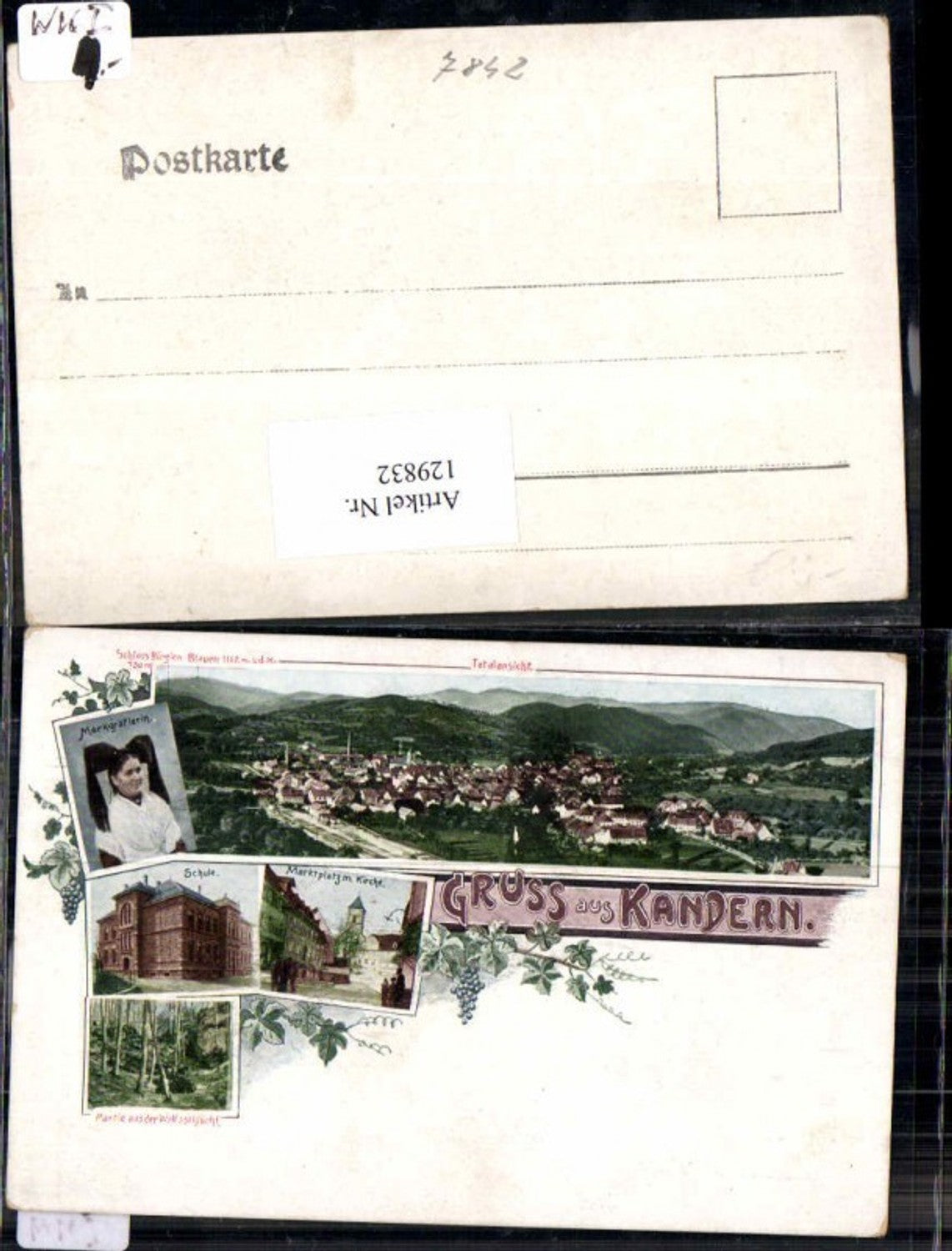 129832,Tolle Litho Gruss aus Kandern Marktplatz Schule Wolfschlucht Lörrach