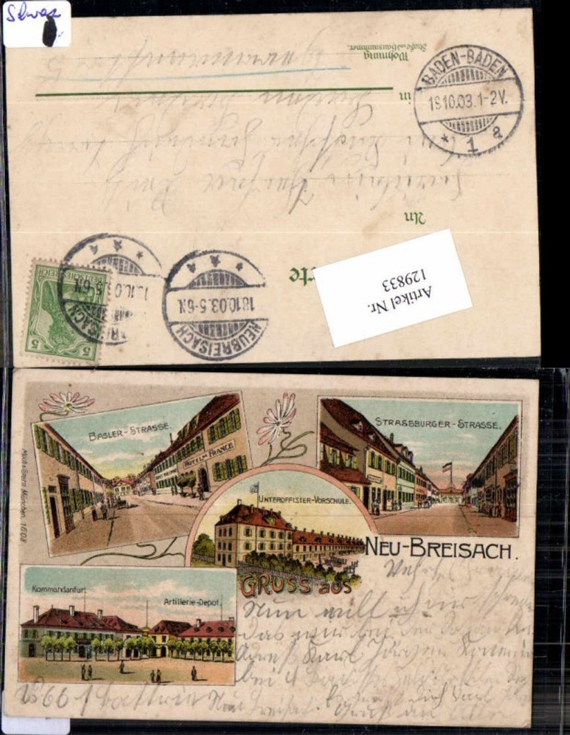 129833,Tolle Litho Gruss aus Neu Breisach Neuf Brisach Kaserne Basler Strasse pub Moch & Stern 1608