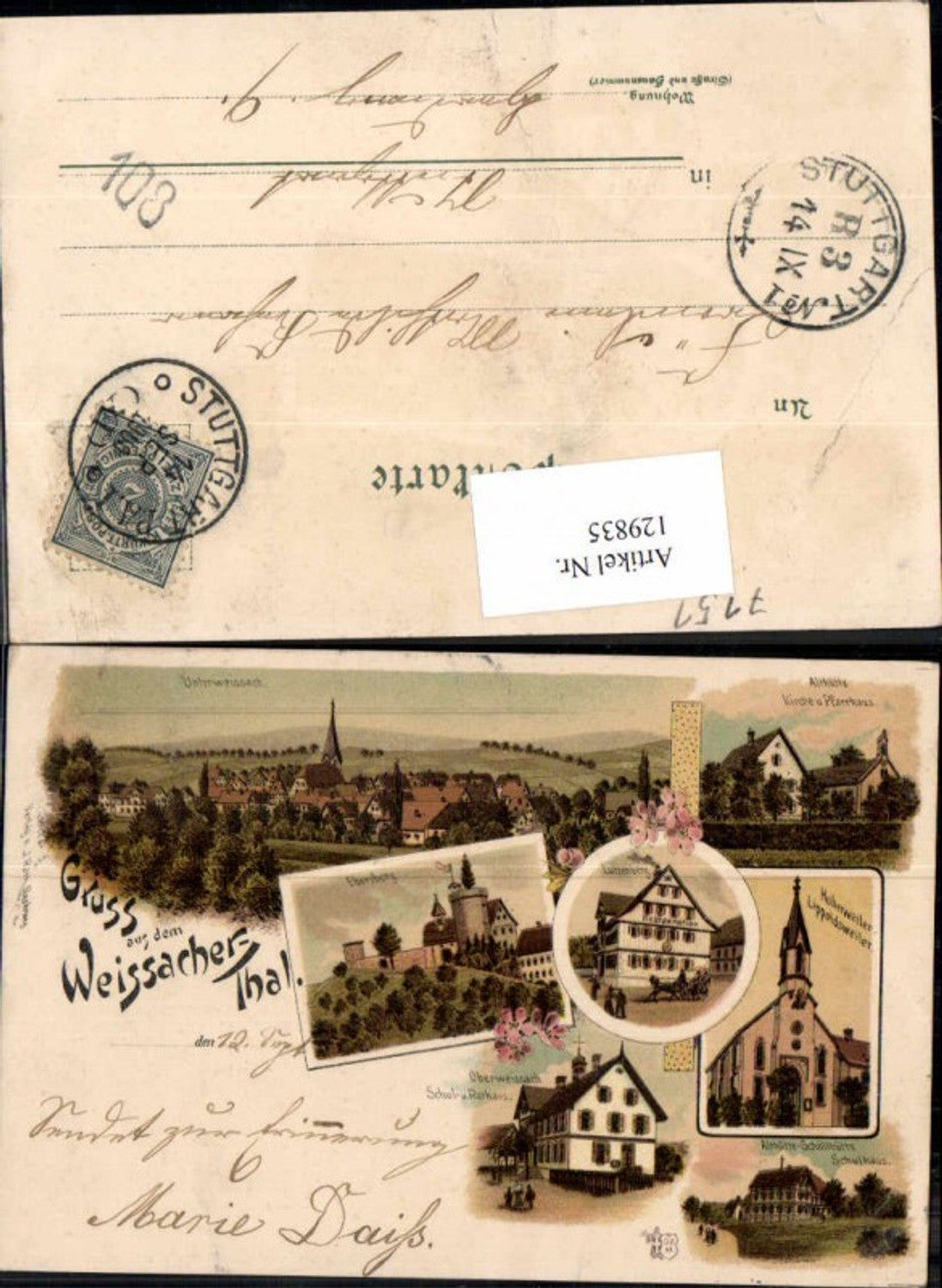 129835,Tolle Litho Gruss aus d. Weissacher Thal Weissach im Tal Unterweissach Ebersberg Auenwald