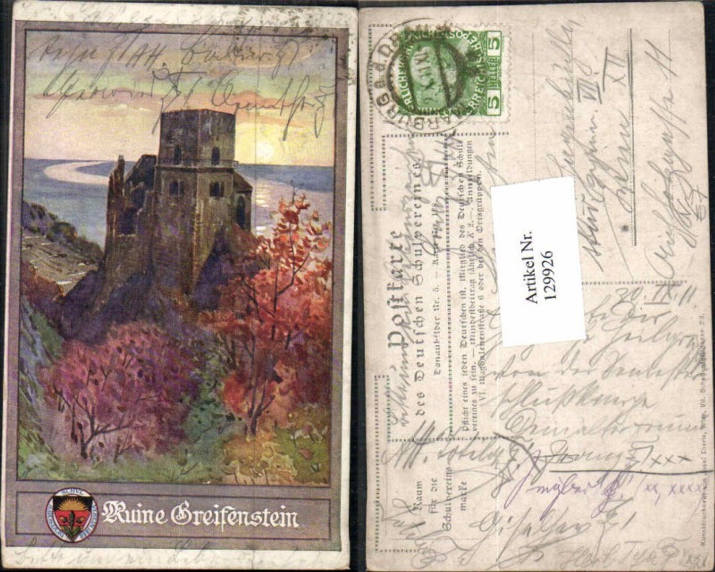 129926,Dt. Schulverein 138 Donaubilder Nr 5 Ruine Greifenstein a.d. Donau