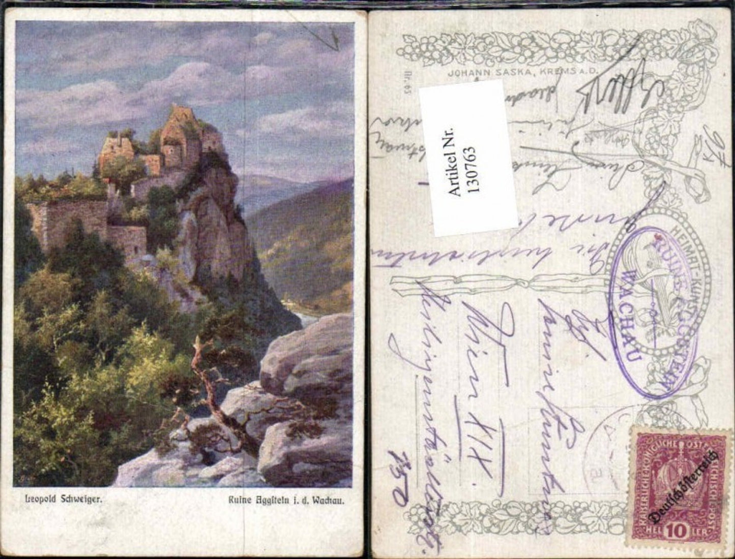 130763,Leopold Schweiger Ruine Aggstein in der Wachau heimat Kunst Nr 65