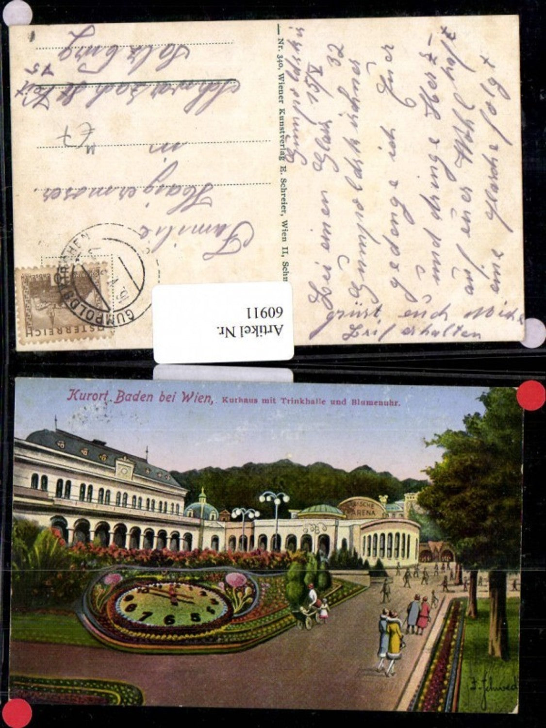 60911, Baden spa resort, Kurhaus (spa building), Trinkhalle (drinking hall), flower clock, 1932