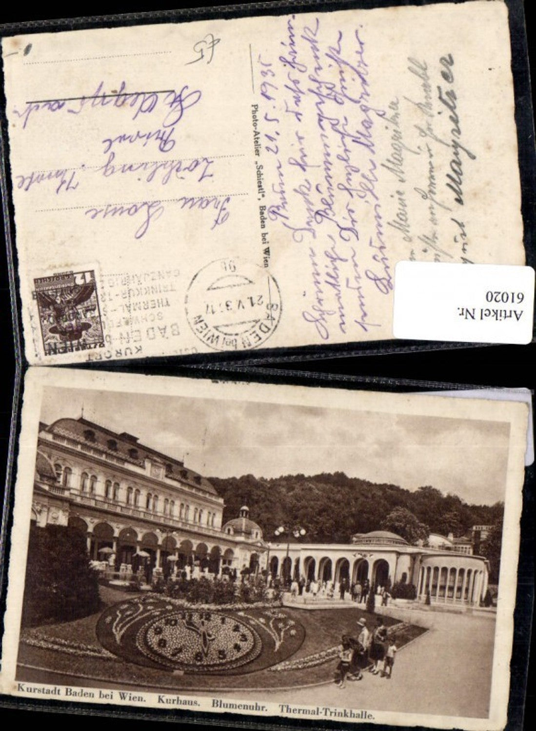 61020, spa town of Baden, Kurhaus (spa resort), flower clock, thermal drinking hall, 1935