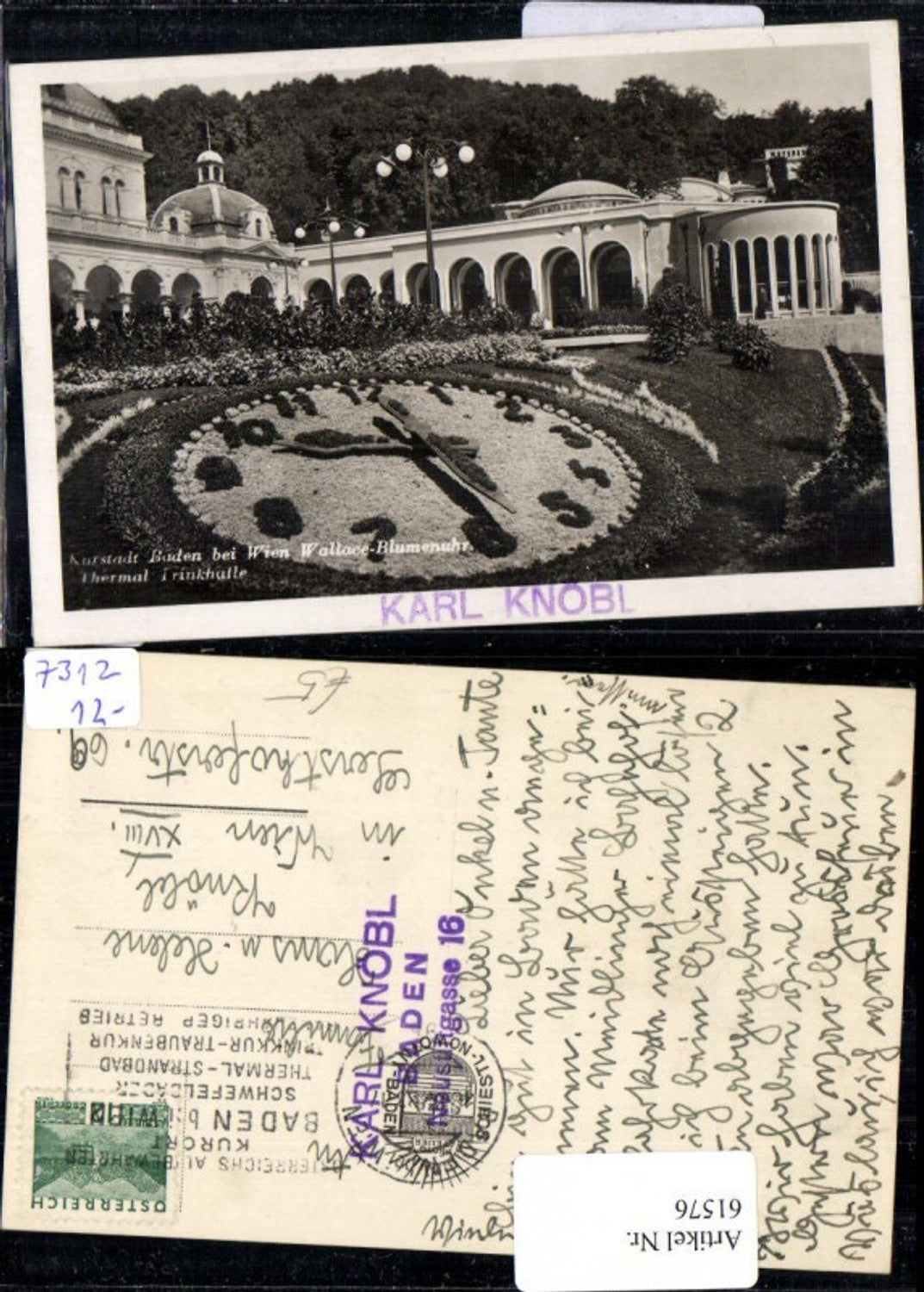 61576, Wallace Flower Clock Termal Drinking Hall Spa Baden near Vienna