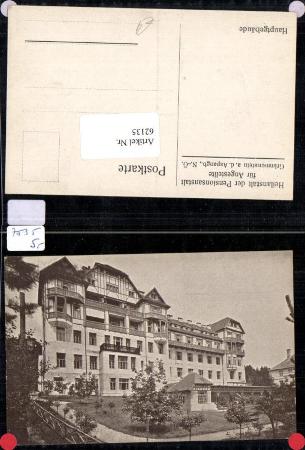 62135,Foto AK Grimmenstein a.d. Aspangbahn Heilanstalt der PVA Hauptgebäude