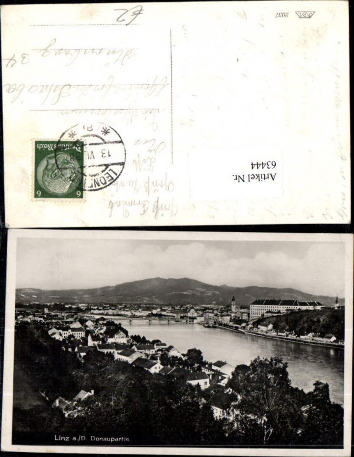 63444,Linz a.d. Donau Totalansicht Donaupartie 1938