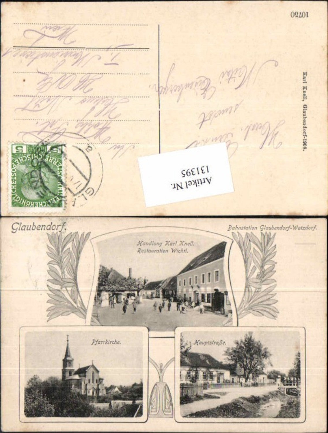 131395,Seltene AK Heldenberg Glaubendorf Wetzdorf Handlung Knell Restauration Hauptstrasse Kirche verziert