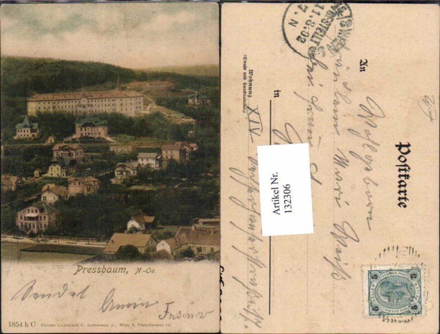 132306,Pressbaum Tullnerbach Teilansicht pub Ledermann 1854hC