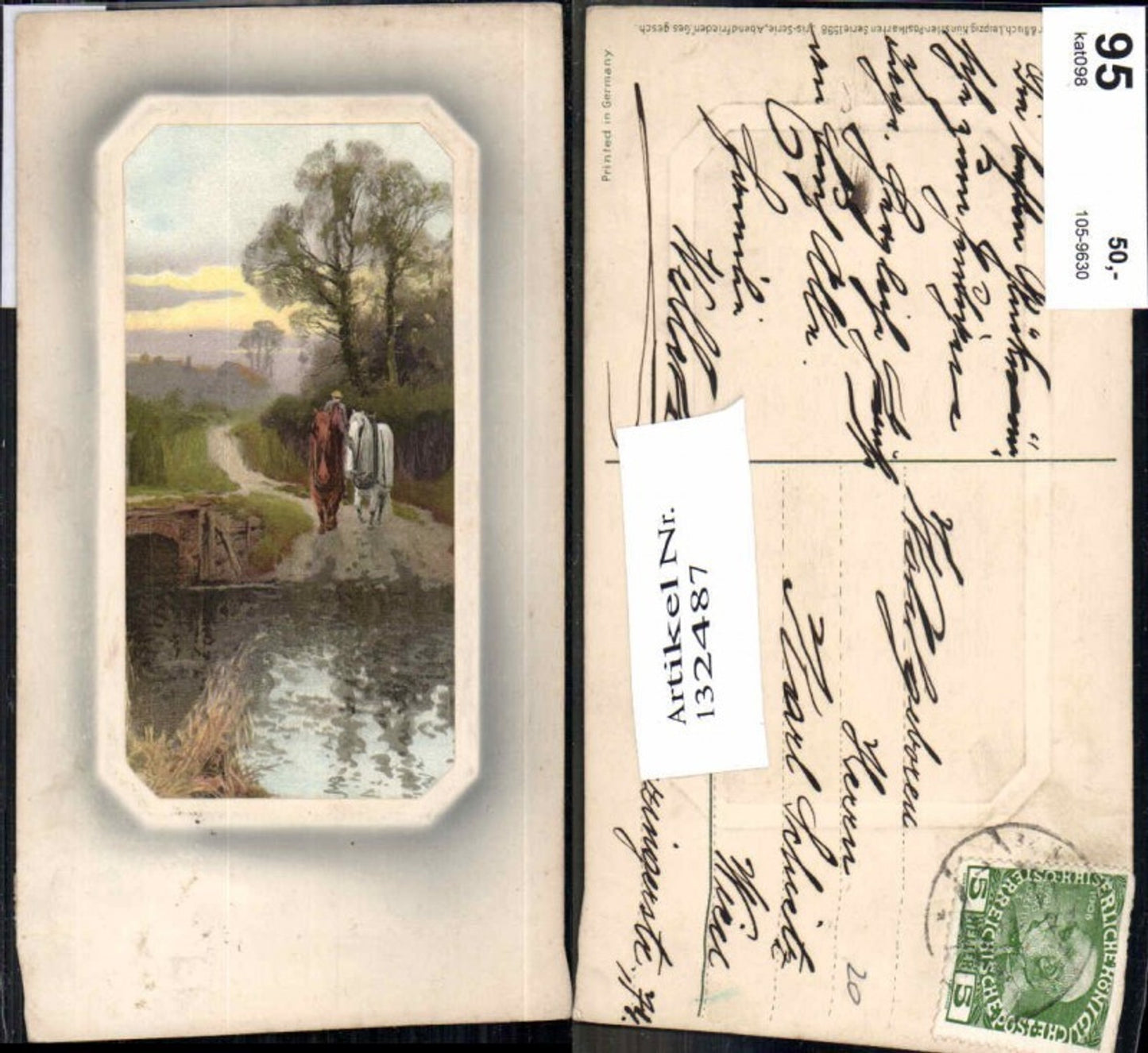 132487,Meissner & Buch Leipzig 1598 Präge AK Abendfrieden Pferde