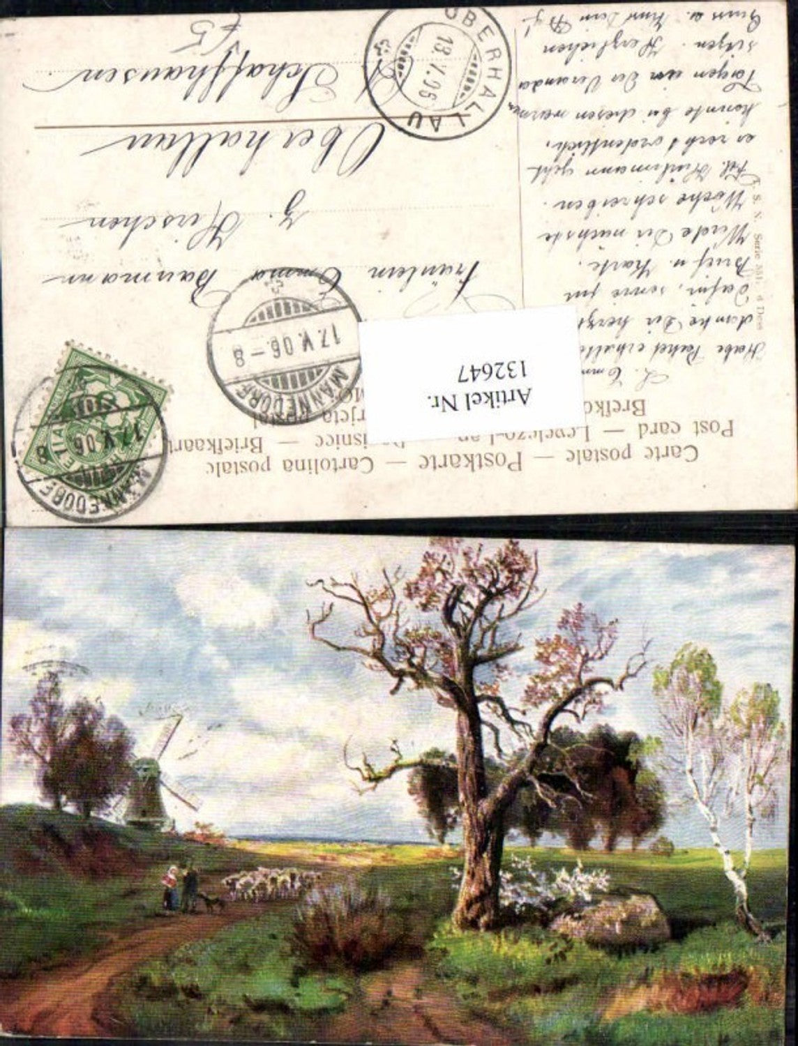 132647,Theo Stroefer 551 Hirte Schafe Windmühle