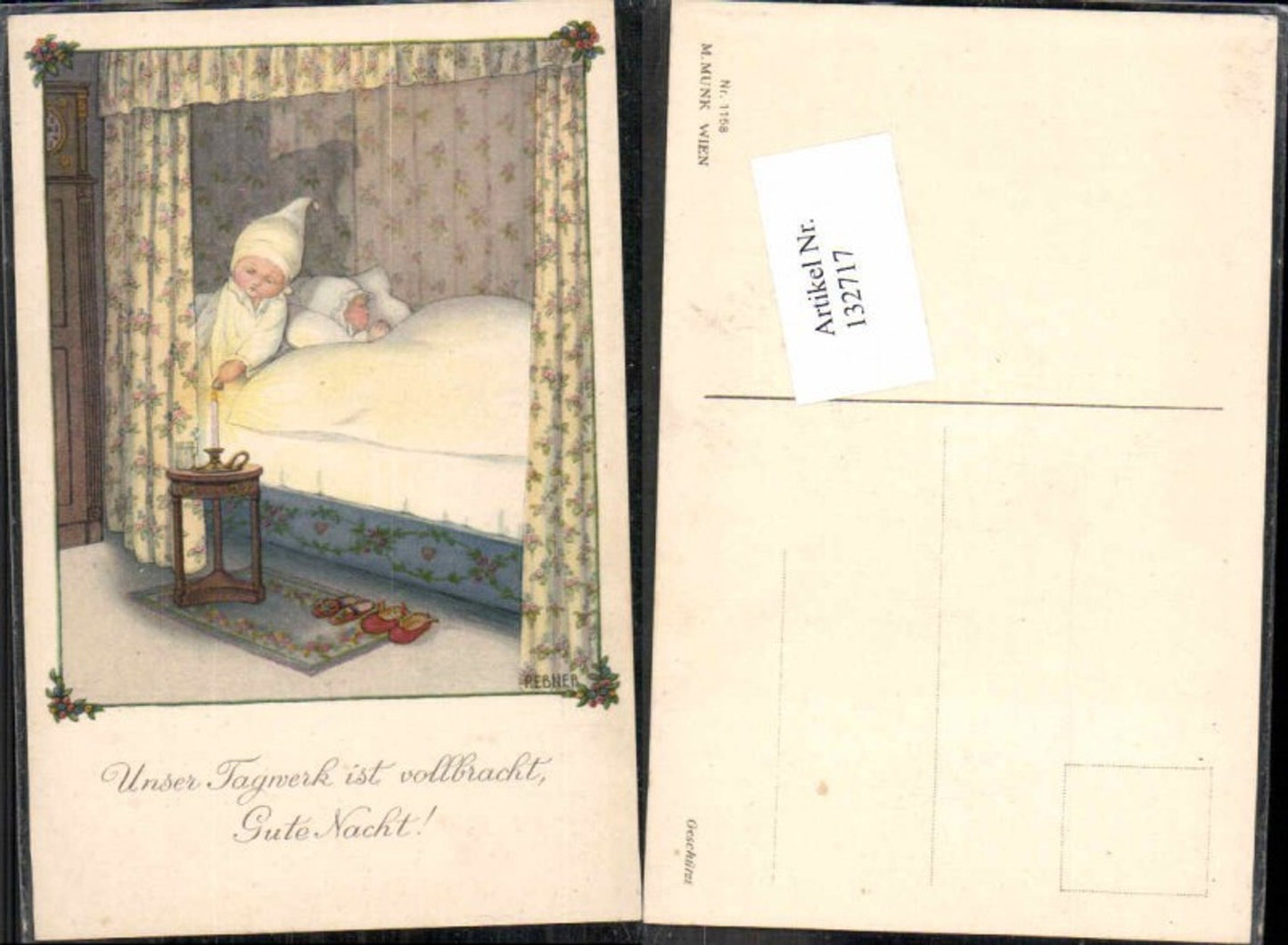 132717,M. Munk Vienne 1158 Pauli Ebner Kinder im Bett Unser Tagwerk ist vollbracht