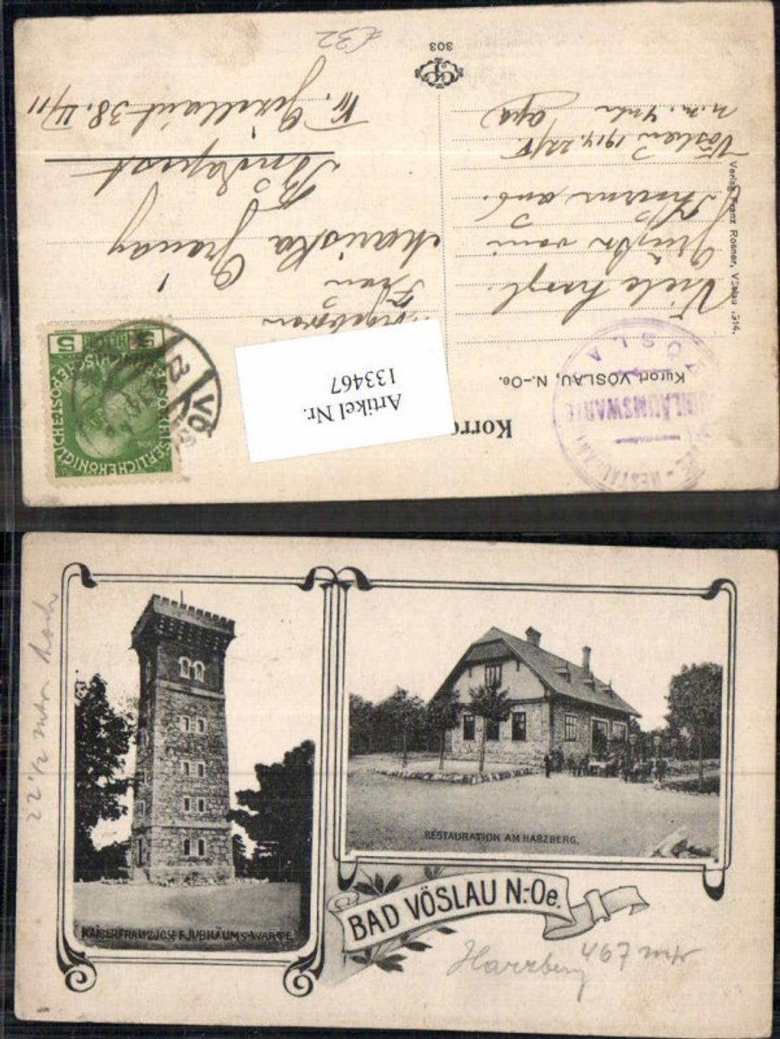 133467,Bad Vöslau Restauration am Herzberg m. Jubiläumswarte 1914