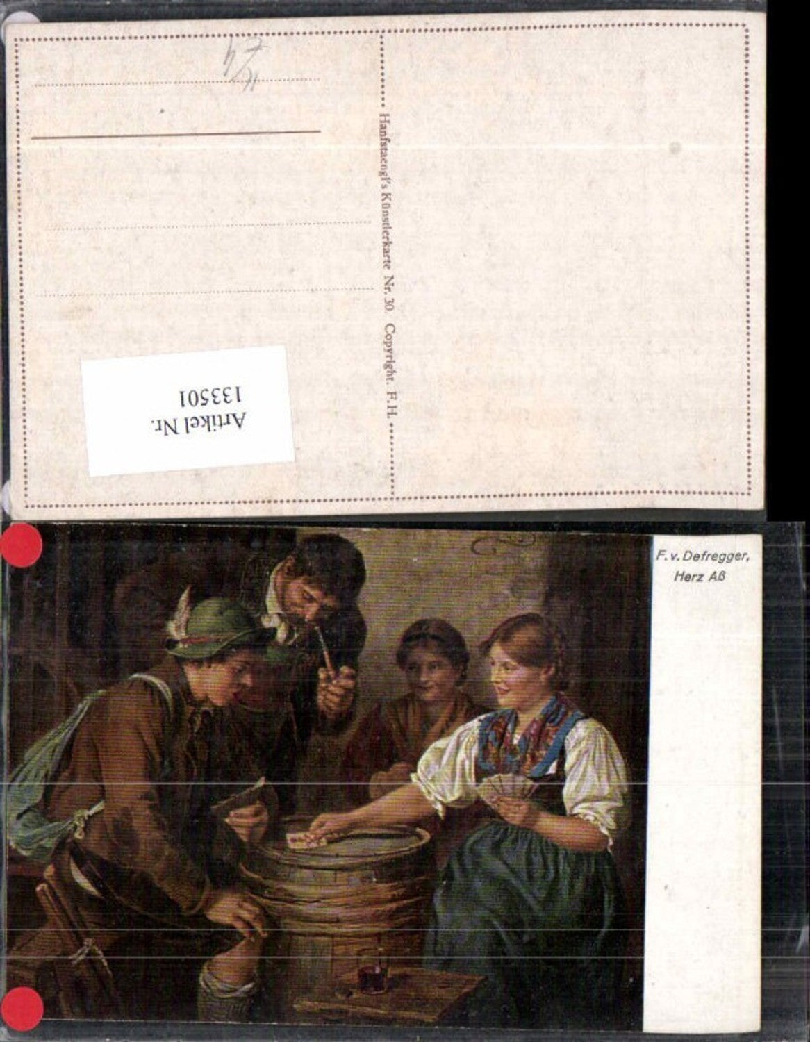 133501,Fv. Defregger Herz A? Frau beim Kartenspielen spielen