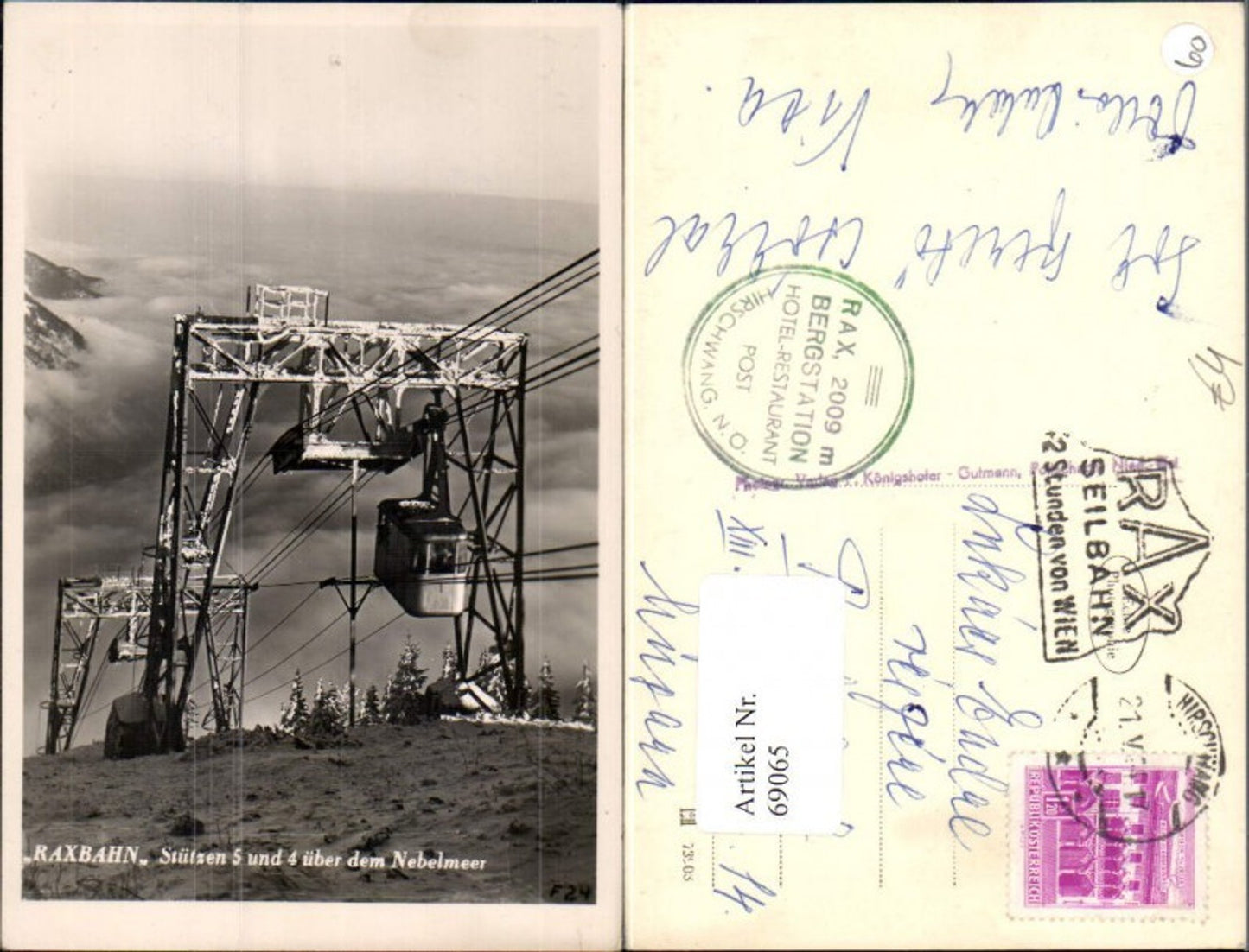 69065,Rax Reichenau Raxbahn Stütze 5 und 4 Seilbahn Gondel