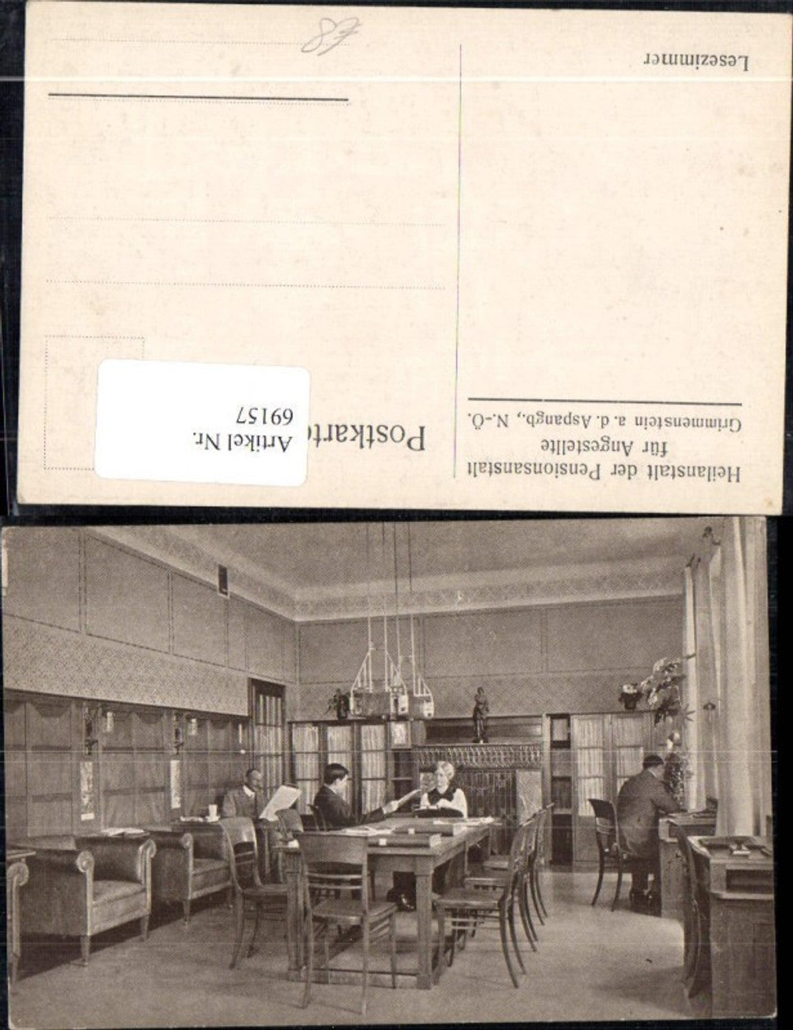 69157,Foto AK Lesezimmer d. Heilanstalt Grimmenstein a.d. Aspangbahn