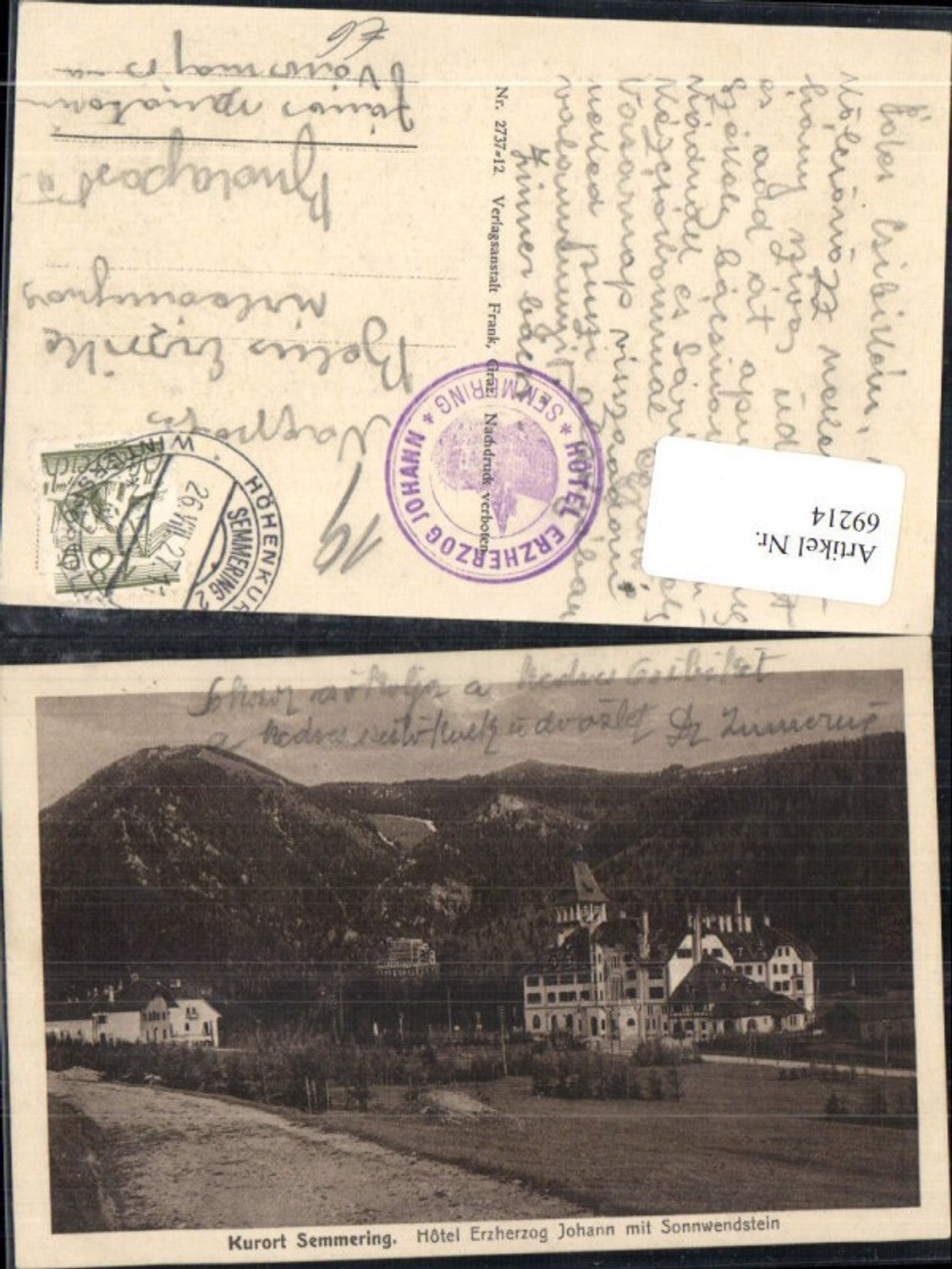 69214,Kurort Semmering Hotel Erzherzog Johann mit Sonnwendstein