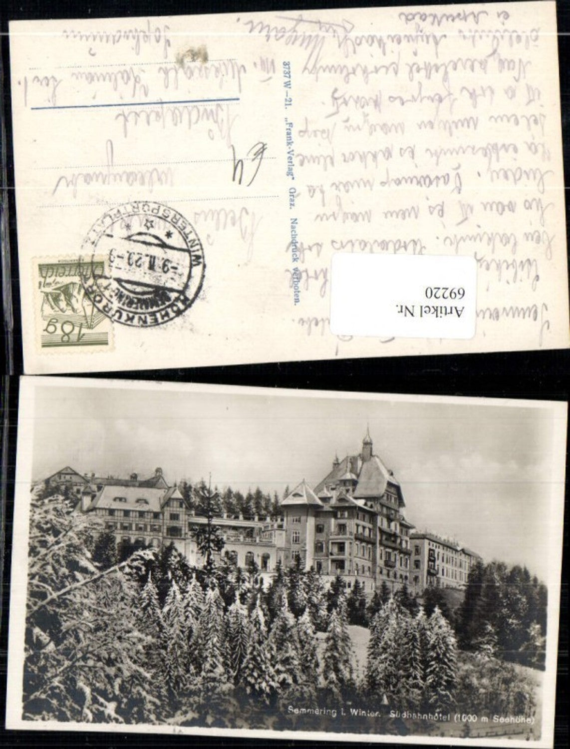 69220,Semmering im Winter Südbahnhotel Detailansicht