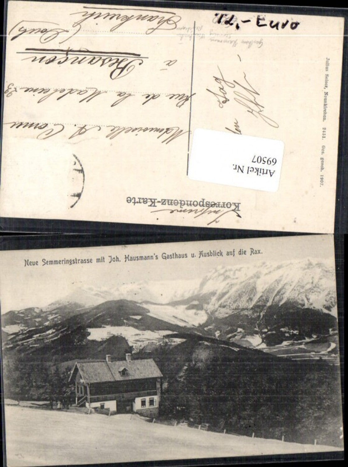 69507,Gasthaus Joh. Hausmann Aublick gegen Rax Reichenau Neunkirchen
