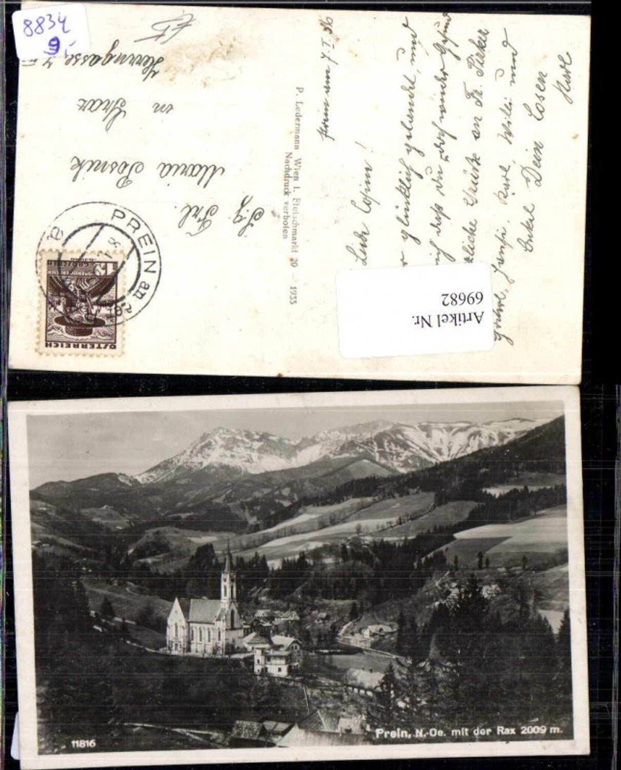 69682,Prein mit der Rax Kirche Ortsansicht Reichenau