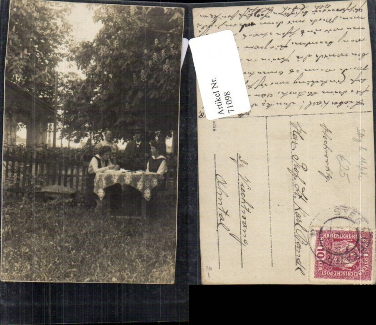 71098,Foto AK Linz a.d. Donau Steg bei Urfahr Familie im Garten