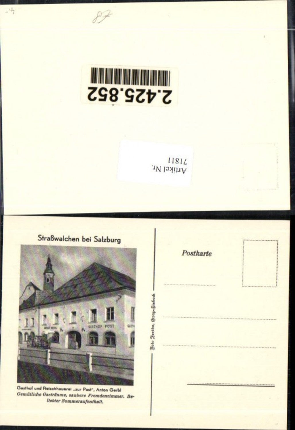 71811,Straßwalchen bei Salzburg Gasthof Fleischhauerei Zur Post Inhaber Anton Gerbl Detailansicht
