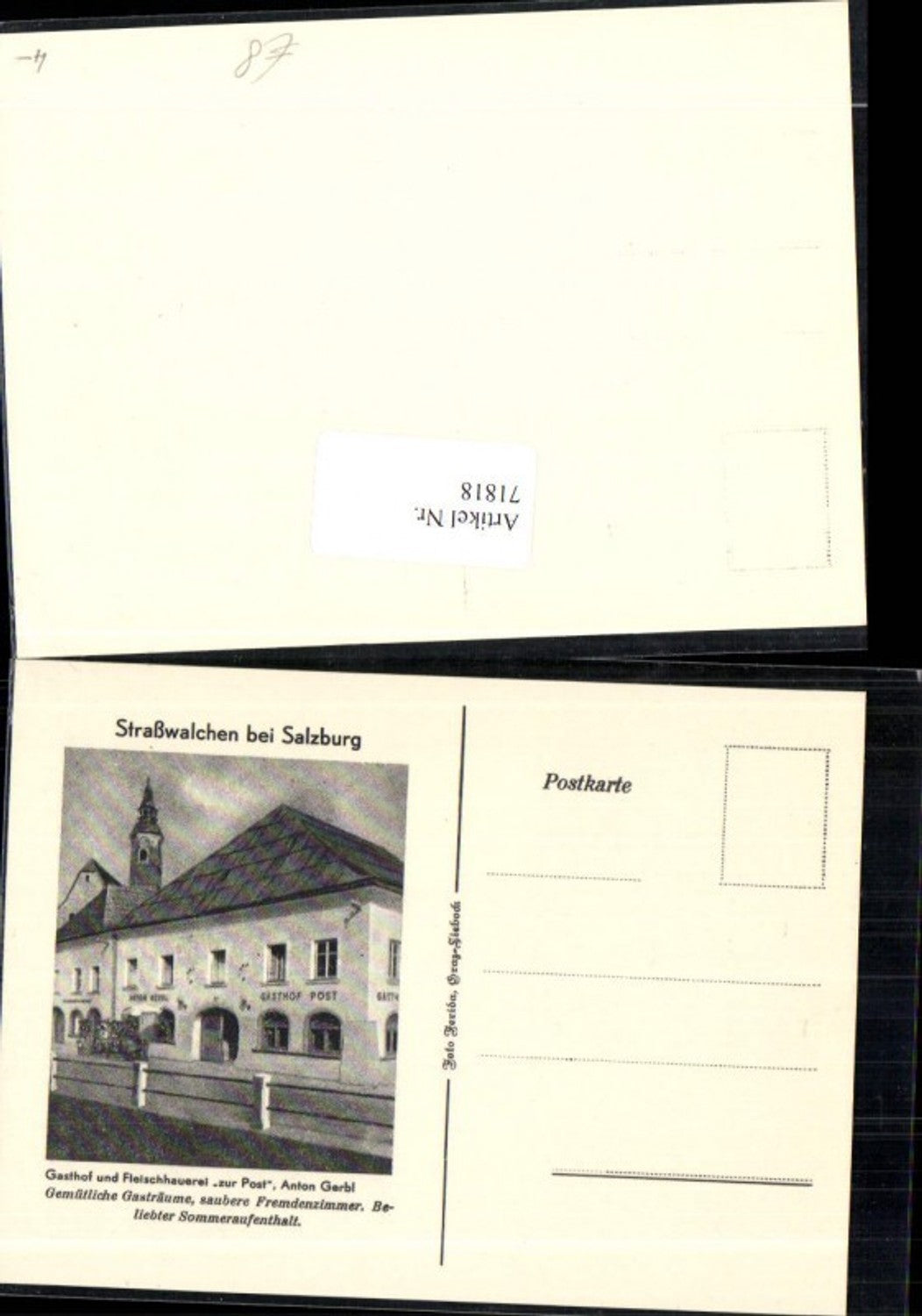 71818,Straßwalchen bei Salzburg Gasthof Fleischhauerei Zur Post Inhaber Anton Gerbl Detailansicht