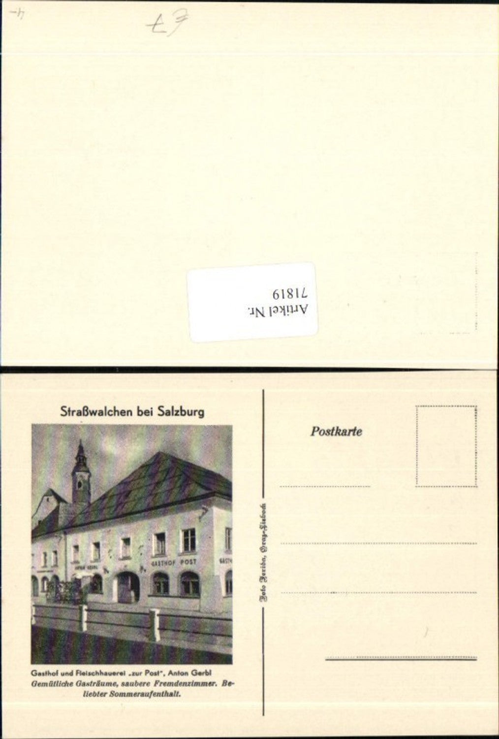 71819,Straßwalchen bei Salzburg Gasthof Fleischhauerei Zur Post Inhaber Anton Gerbl Detailansicht