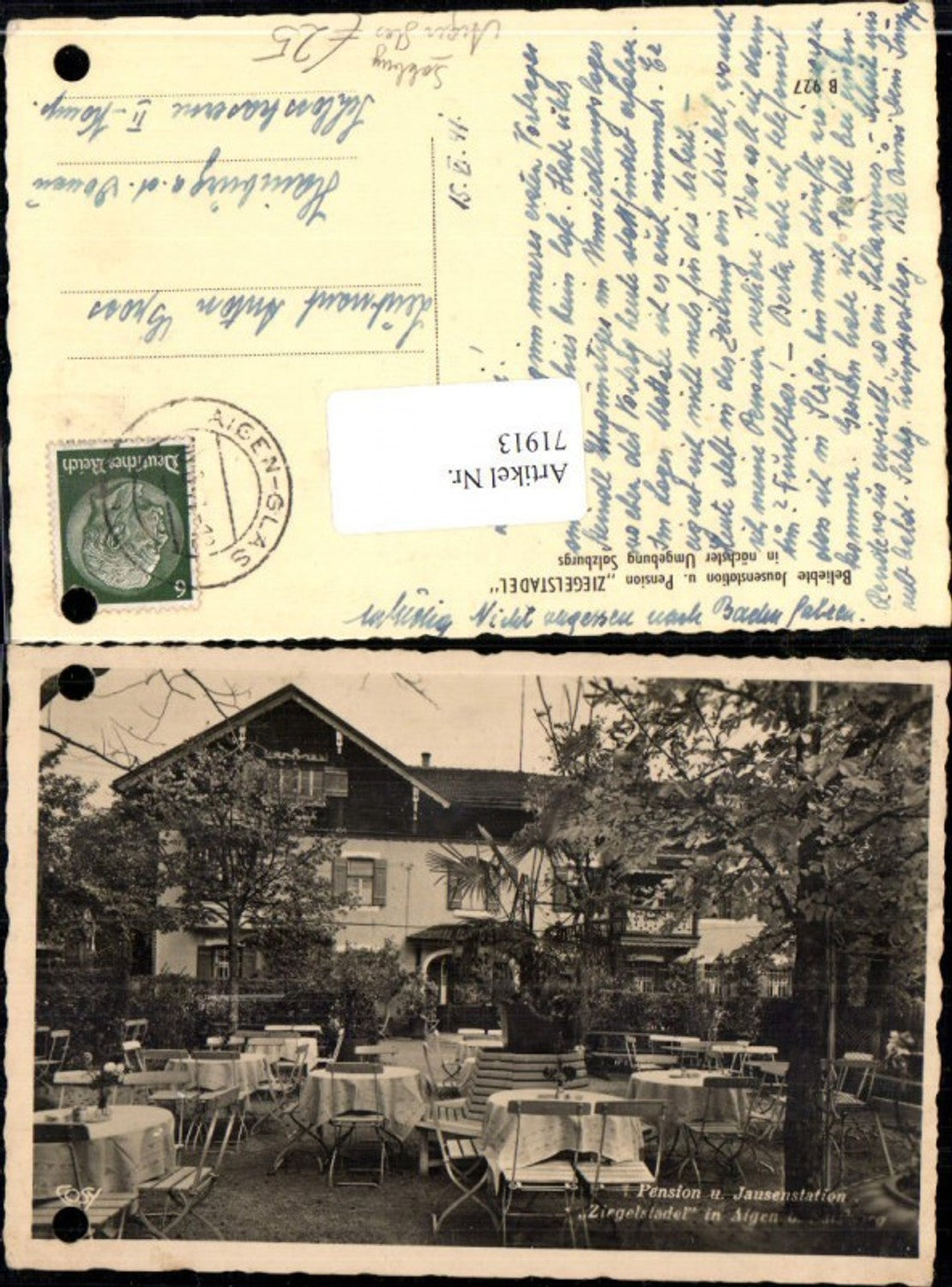 71913,Pension Jausenstation Ziegelstadel in Aigen bei Salzburg Biergarten Stempel Aigen Glas