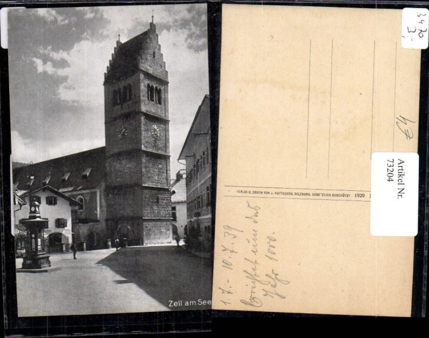 73204,Stadtplatz Zell am See Fotohaus Kirche 1939