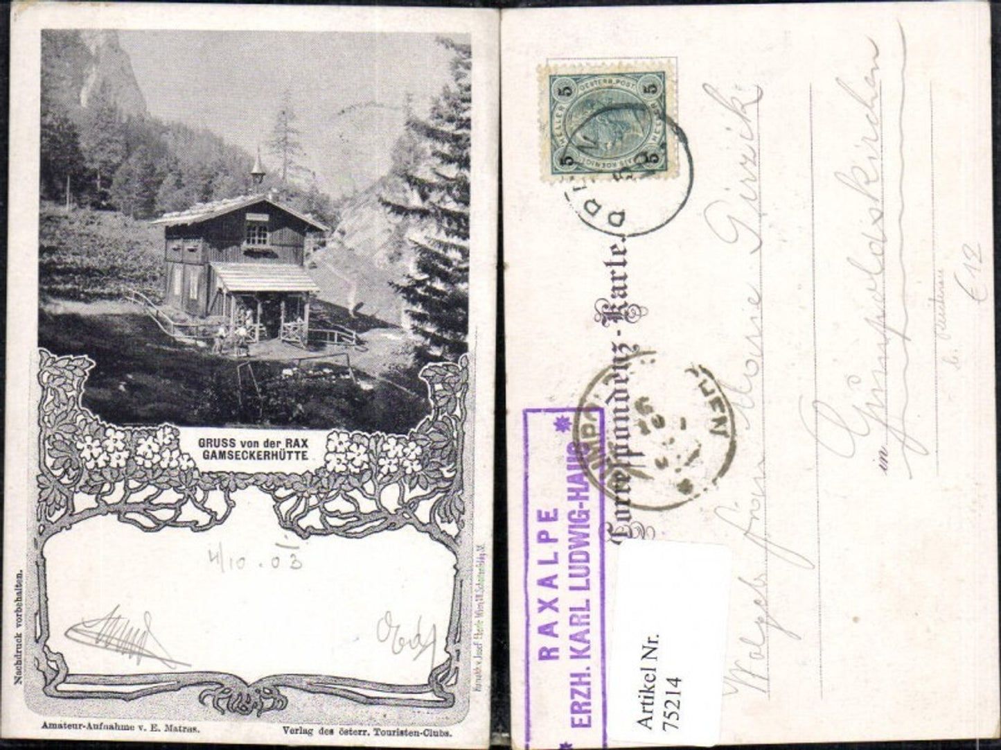 75214,Gruß aus Rax Reichenau Gamseckerhütte Detailansicht