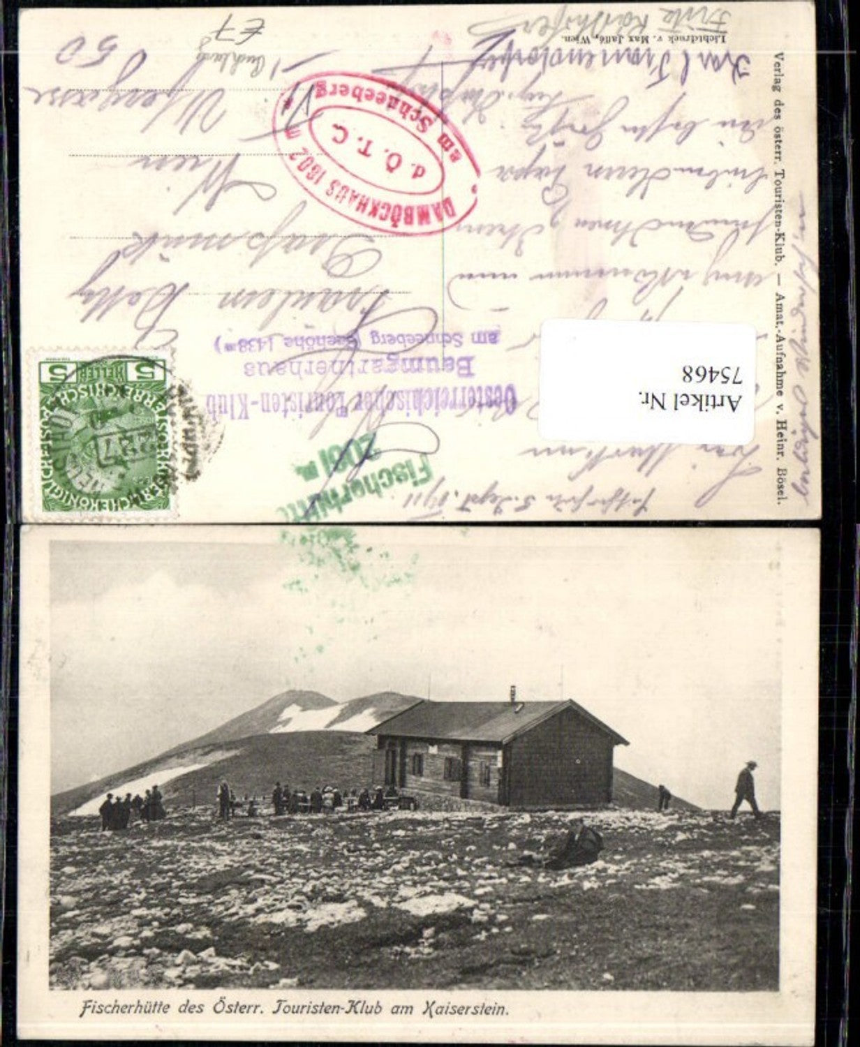 75468,Fischerhütte des österr. Touristen Klub am Kaiserstein Detailansicht Schneeberg Puchberg