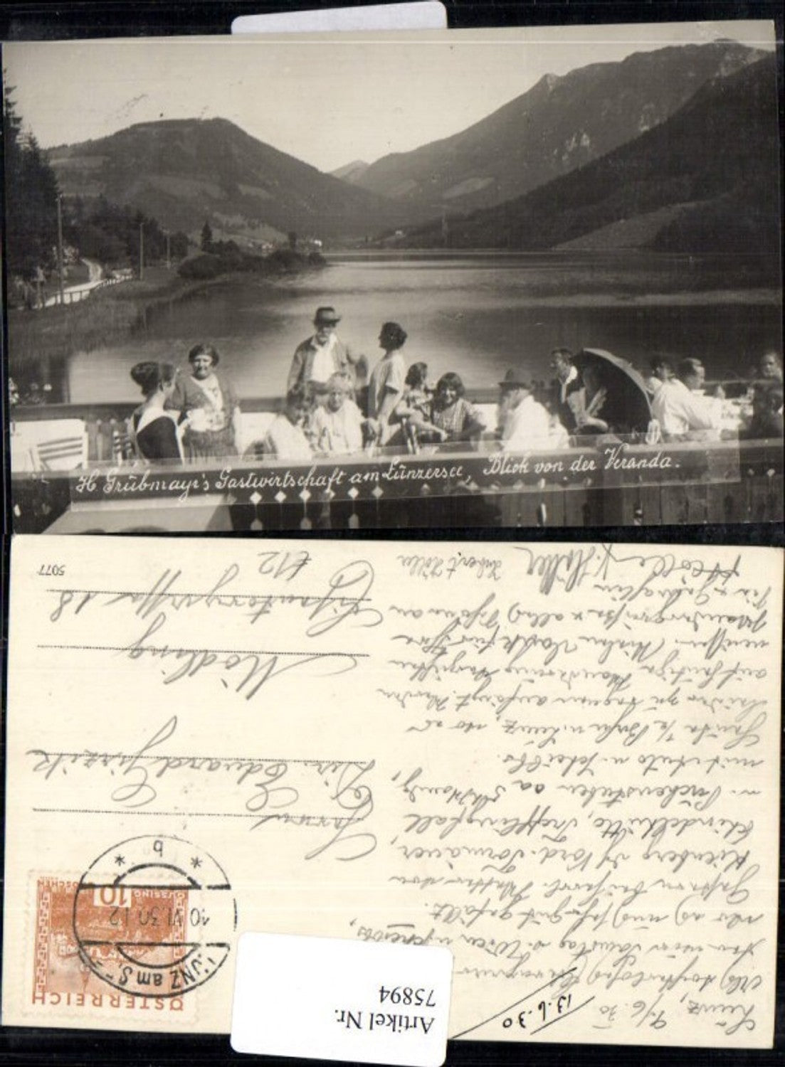 75894,H. Grübmayr's Gastwirtschaft am Lunzersee Blick von der Veranda