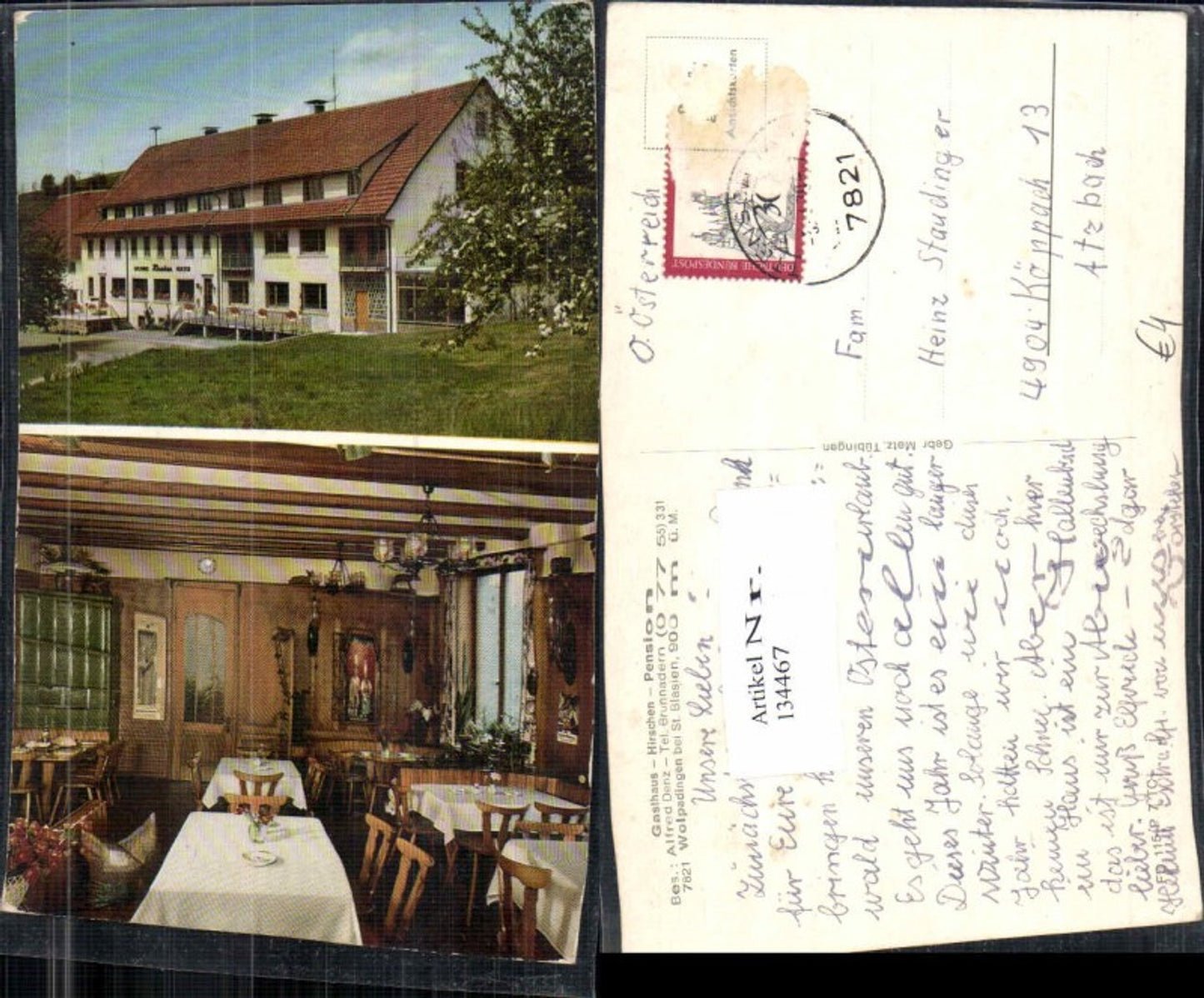 134467,Wolpadingen bei St Blasien 1965 Gasthaus Hirschen Pension