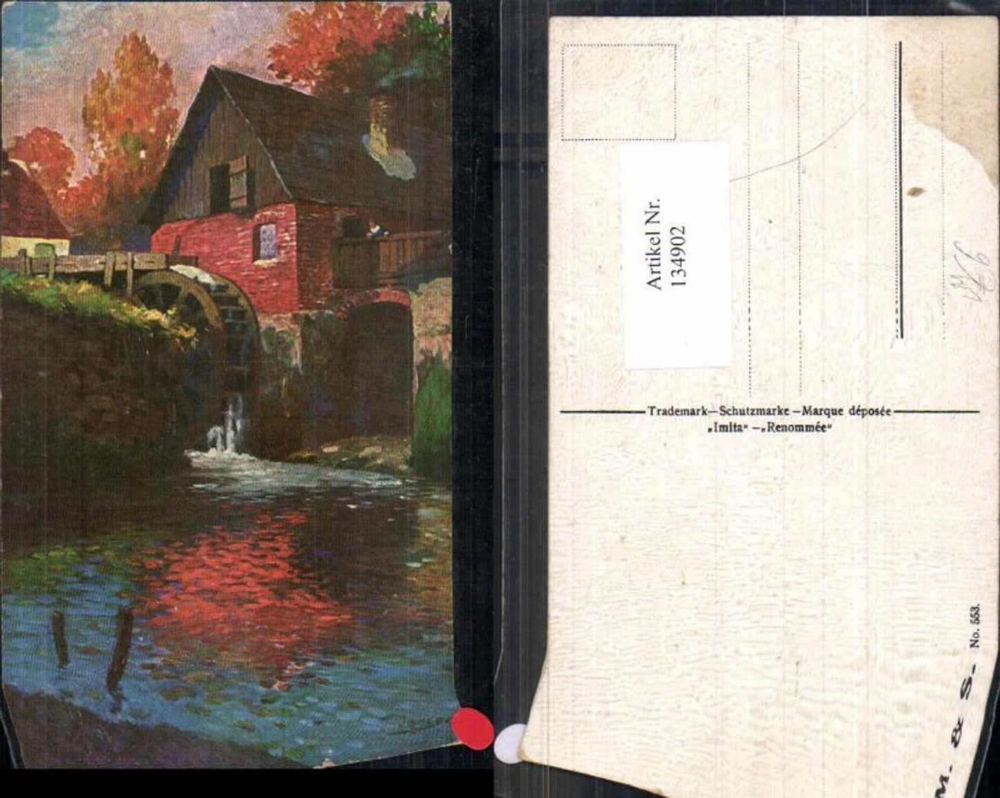 134902,A.S.M. Imita Ölgemälde AK 553 Wassermühle Mühle Wasserrad