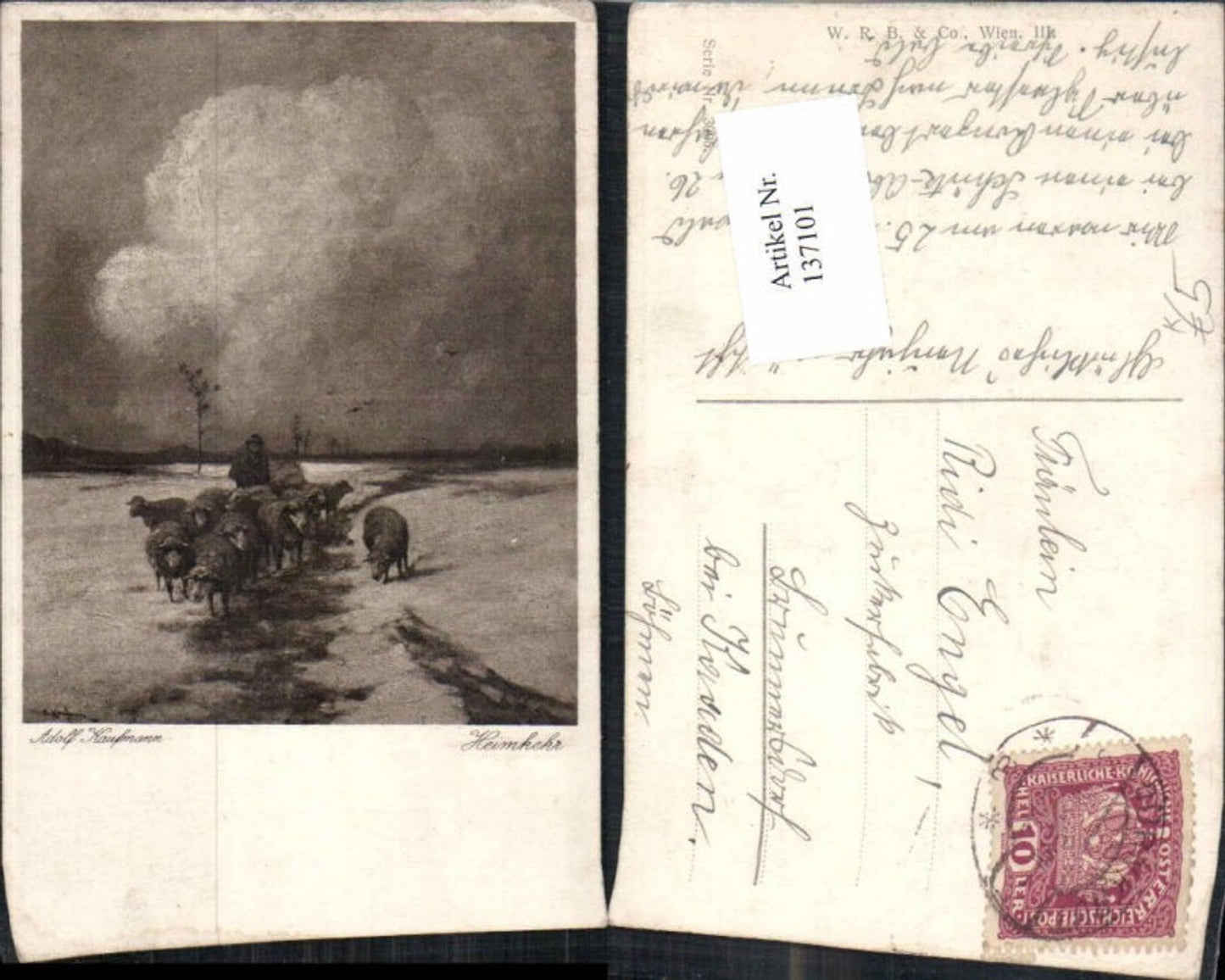 137101,Adolf Kaufmann Heimkehr Schäfer Hirte Schafe
