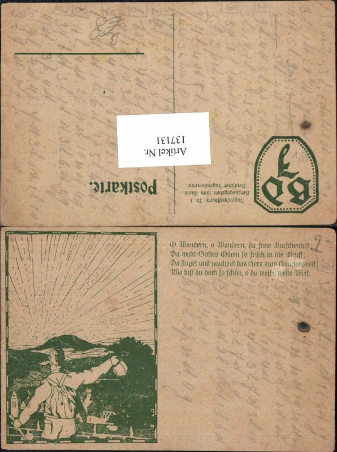 137131,Wandern is des Müllers Lust Jugendpostkarte Nr 1 Bund Deutscher Jugendvereine
