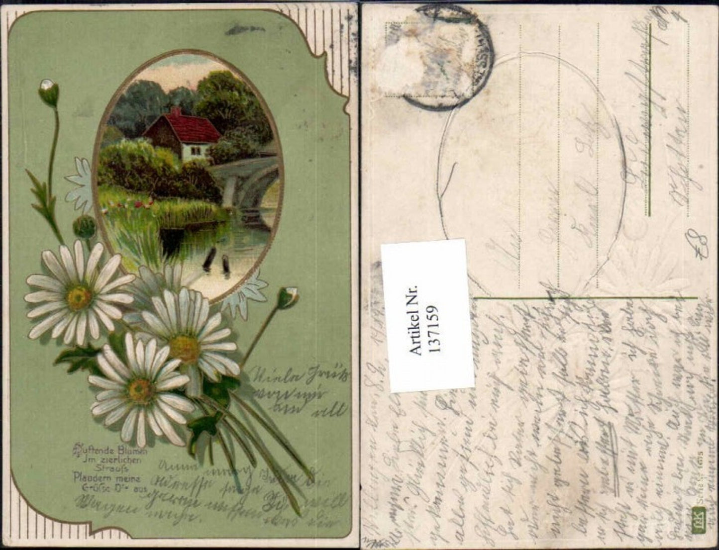 137159,Tolle Präge Litho Blumen Landschaft Blumen