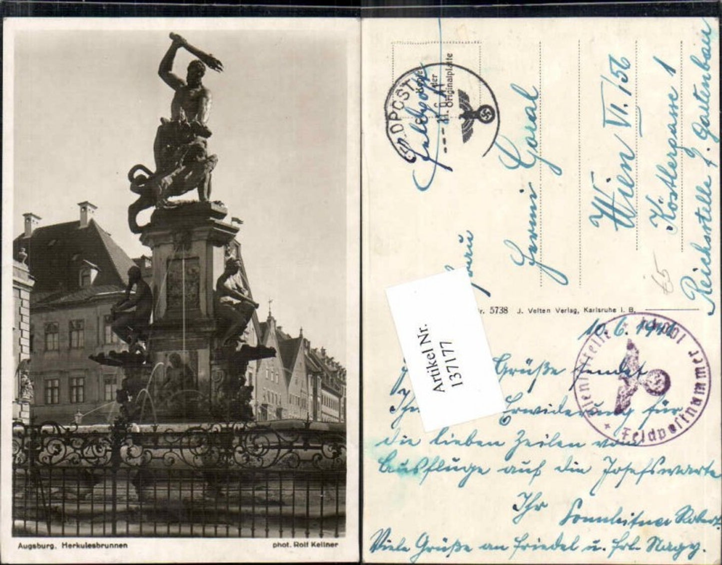137177, Augsburg Hercules Fountain, Field Post Office