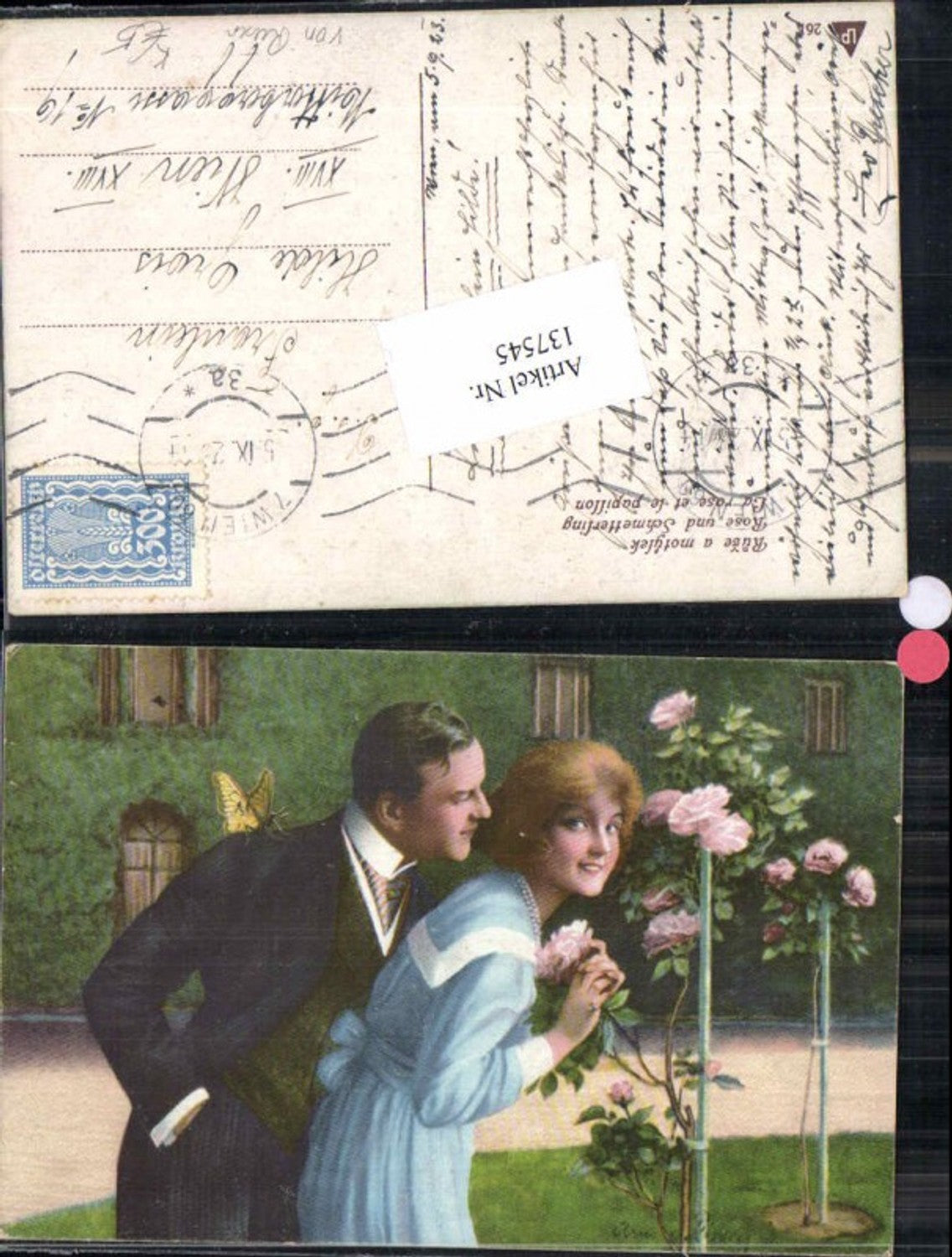 137545,Arno von Riesen Paar Liebespaar Rosen Blumen Schmetterling