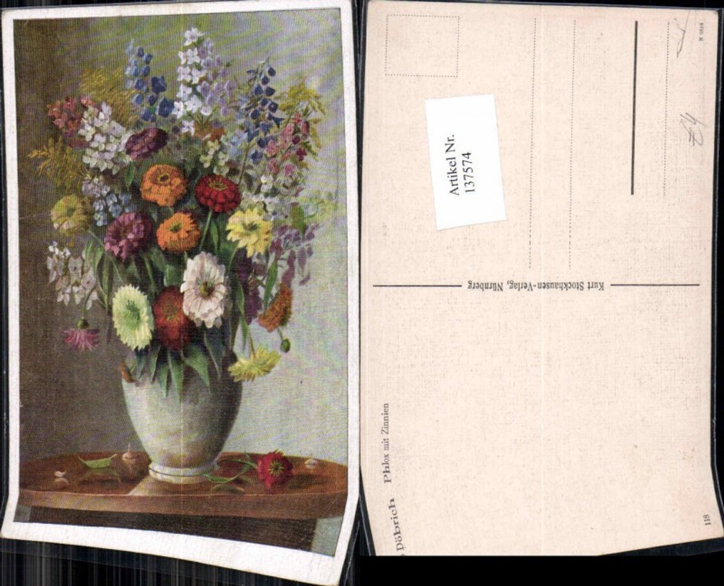 137574,Sepp Döbrich Phlox m. Zinnien Blumen