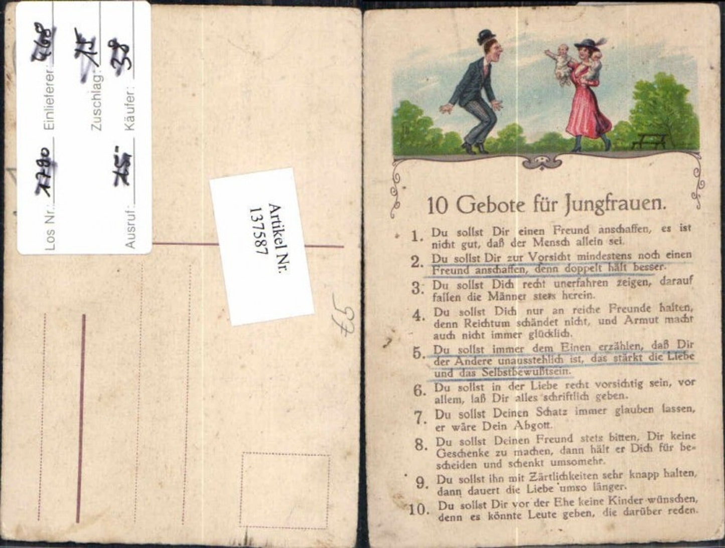 137587,10 Gebote für Jungfrauen Scherzkarte Humor Scherz